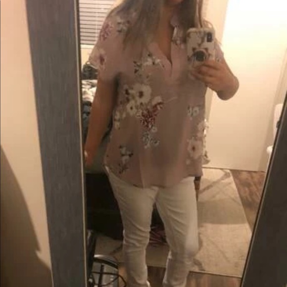 Notch Neck Floral Print Batwing Sleeve Top in Pink - Picture 6 of 7